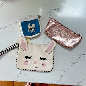 Three items coin purse, pencil case, and wristlet purse